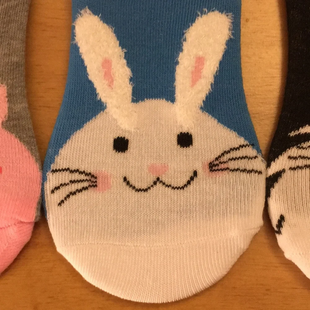 New Bundle Of 3 Kitty Bunny Piggy Lovers No Show Shoe Liners Socks Shoe Size 5-9